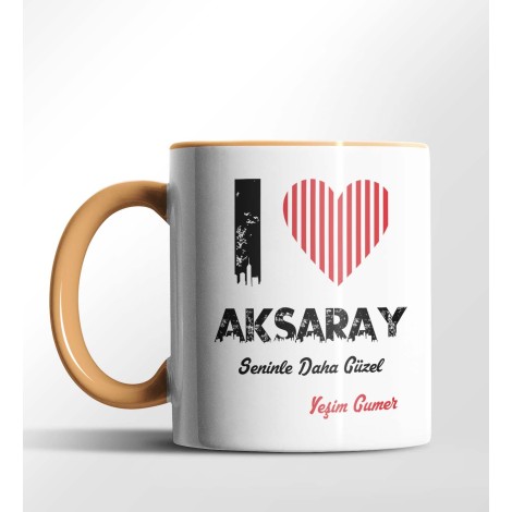 Kişiye Özel Aksaray Seninle Daha Güzel Tema Turuncu Renk Kupa