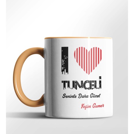Kişiye Özel Tunceli Seninle Daha Güzel Tema Turuncu Renk Kupa