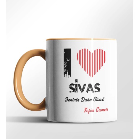 Kişiye Özel Sivas Seninle Daha Güzel Tema Turuncu Renk Kupa