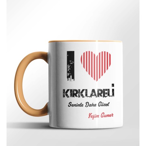Kişiye Özel Kırklareli Seninle Daha Güzel Tema Turuncu Renk Kupa