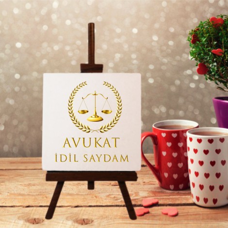 Kişiye Özel Avukat 4 Tasarımlı Şövale Ayaklı Dekoratif Doğal Taş
