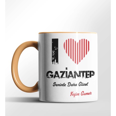 Kişiye Özel Gaziantep Seninle Daha Güzel Tema Turuncu Renk Kupa