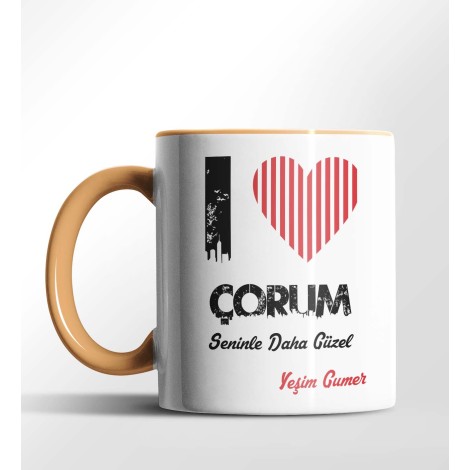 Kişiye Özel Çorum Seninle Daha Güzel Tema Turuncu Renk Kupa