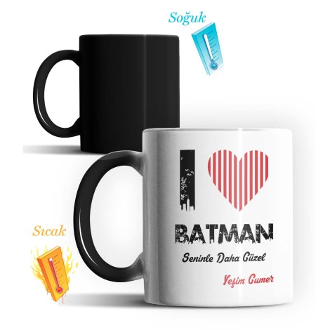Kişiye Özel Batman Seninle Daha Güzel Tema Sihirli Kupa Bardak