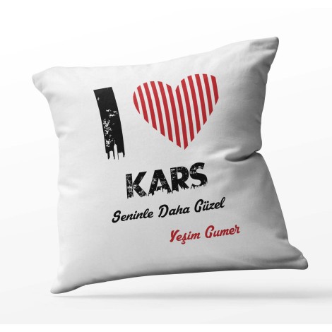 Kişiye Özel Kars Seninle Daha Güzel Tema Kare Saten Yastık