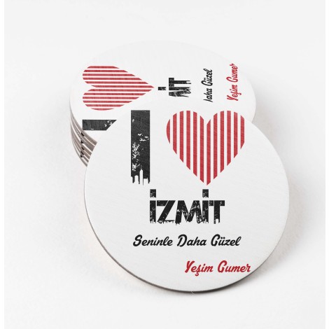 Kişiye Özel İzmit Seninle Daha Güzel Tema MDF Bardak Altlığı