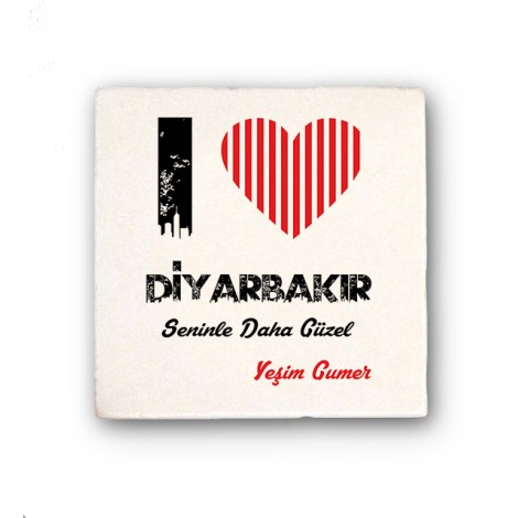 Kişiye Özel Diyarbakır Seninle Daha Güzel Tema Doğal Taş Bardak Altlığı