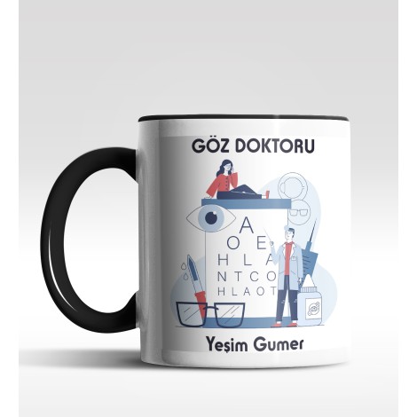 Kişiye Özel Göz Doktoru Tasarımlı Siyah Kupa