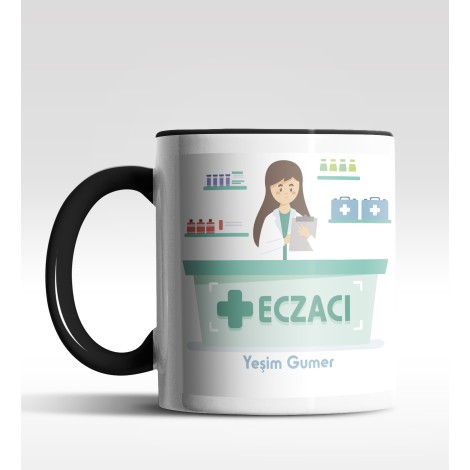Kişiye Özel Eczacı Tasarımlı Siyah Kupa