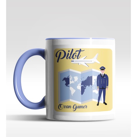 Kişiye Özel Pilot Tasarımlı Mavi Kupa