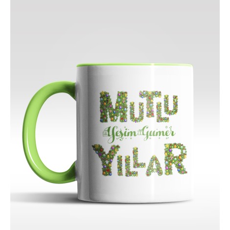 Kişiye Özel Mutlu Yıllar Text Tasarımlı Yeşil Kupa