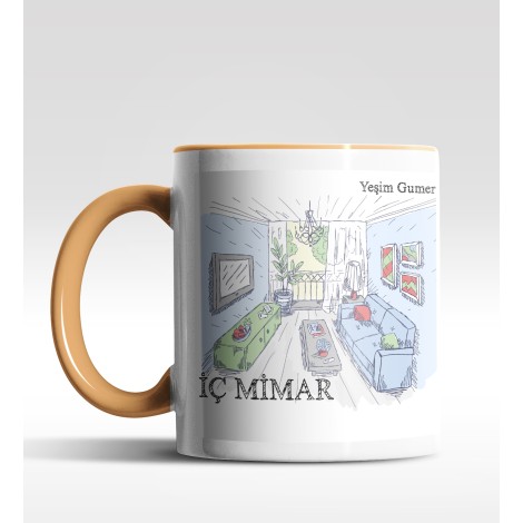 Kişiye Özel İç Mimar Tasarımlı Turuncu Kupa