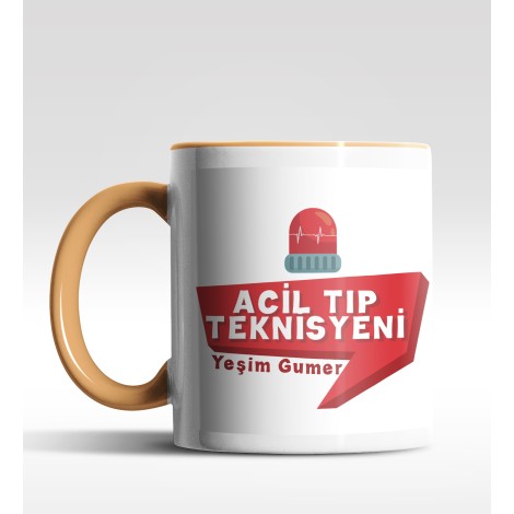 Kişiye Özel Acil Tıp Teknisyeni Tasarımlı Turuncu Kupa