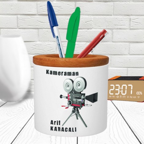 Kişiye Özel Kameraman 2 Tasarımlı Seramik Kalemlik