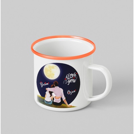 Kişiye Özel I Love You Tema Siyah Teacup - Turuncu