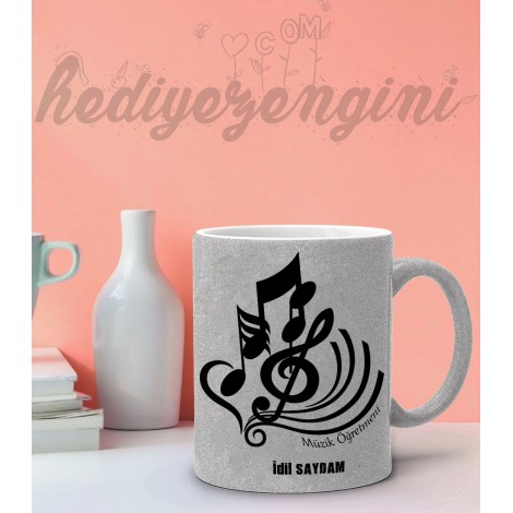 Kişiye Özel Müzik Öğretmeni 4 Tasarımlı v Simli Kupa