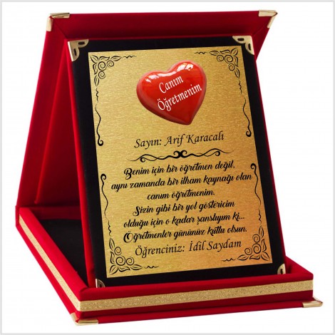 Kişiye Özel Kalp Tasarımlı Öğretmen 5 Temalı Kırmızı Plaket