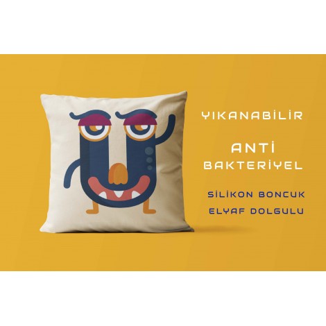 Ü Harfi Tasarımlı Monster Canavarlar Temalı Saten Kare Yastık