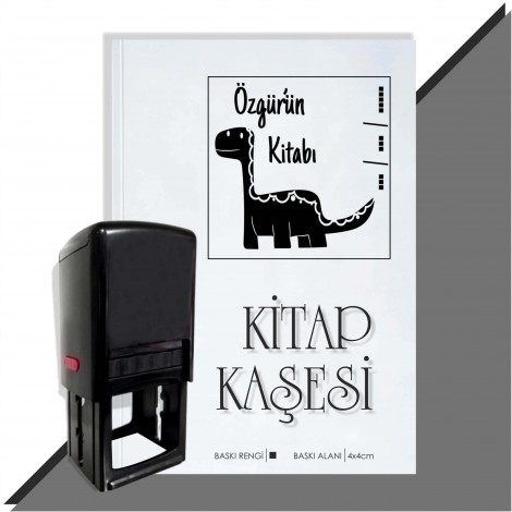 Kişiye Özel  Dinazor Silüeti 7 Tarihli Kitap Kaşesi - Siyah