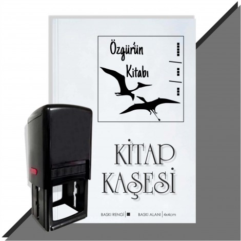 Kişiye Özel  Dinazor Silüeti 5 Tarihli Kitap Kaşesi - Siyah