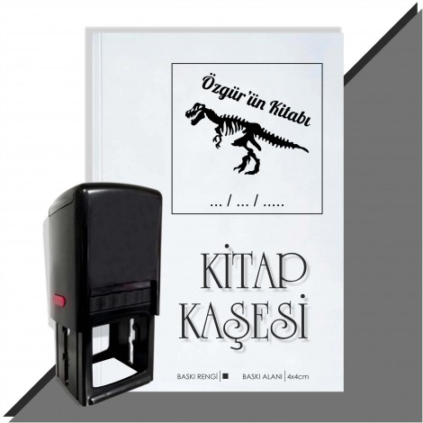 Kişiye Özel  Dinazor İskelet Tarihli Kitap Kaşesi - Siyah