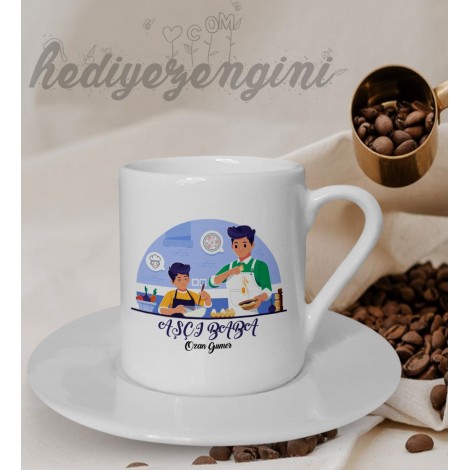 Kişiye Özel Aşçı Baba Temalı Beyaz Kahve Fincanı