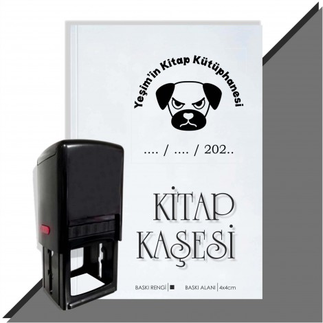 Kişiye Özel Kızgın Emoji Köpek Tarihli Otomatik Kitap Kaşesi - Siyah