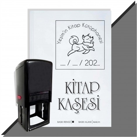Kişiye Özel Sevimli Köpek 8 Tarihli Otomatik Kitap Kaşesi - Siyah