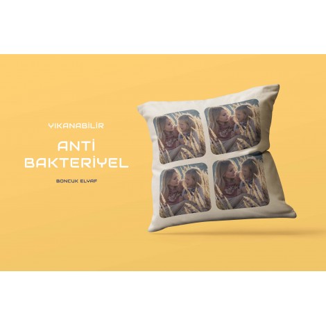 Kişiye Özel  Dört Fotoğraf Temalı Kare Saten Yastık