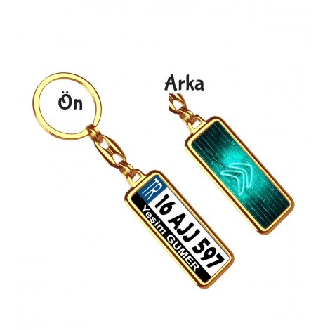 Kişiye Özel Plaka Metal Anahtarlık | Citroen Neon Turkuaz Logo - Altın Krom Kaplama