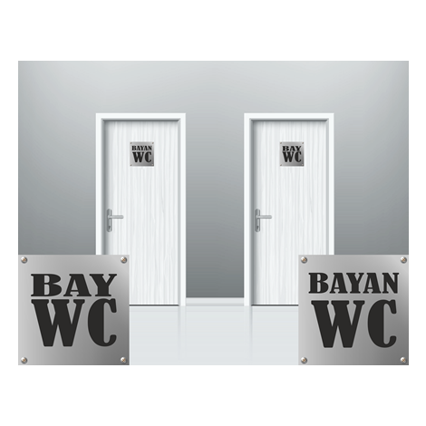 Wc Metal Kapı İsimliği - Gümüş Gri Parlak Metal