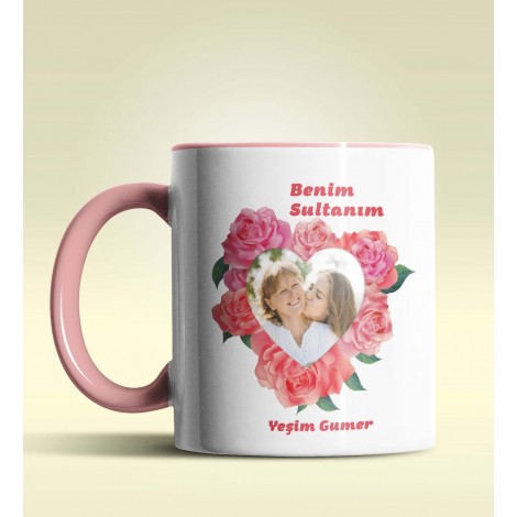 Kişiye Özel Benim Sultanım Fotoğraflı Temalı Pembe Kupa Bardak