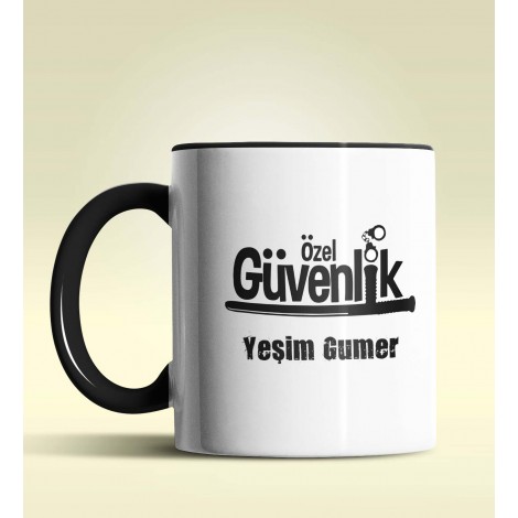 Kişiye Özel Özel Güvenlik Tasarımlı Siyah Kupa Bardak