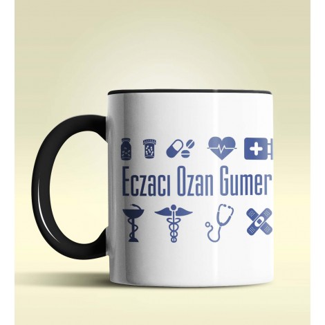 Kişiye Özel Eczacı 2 Tasarımlı Siyah Kupa Bardak