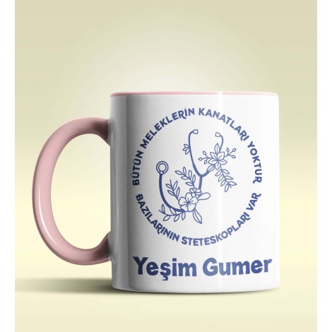 Kişiye Özel Steteskop Tasarımlı Pembe Kupa Bardak