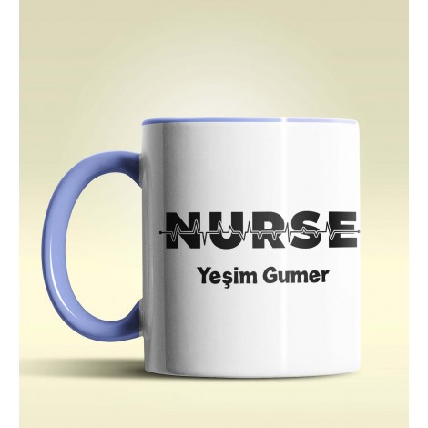 Kişiye Özel Nurse (Hemşire) Tasarımlı Mavi Kupa Bardak