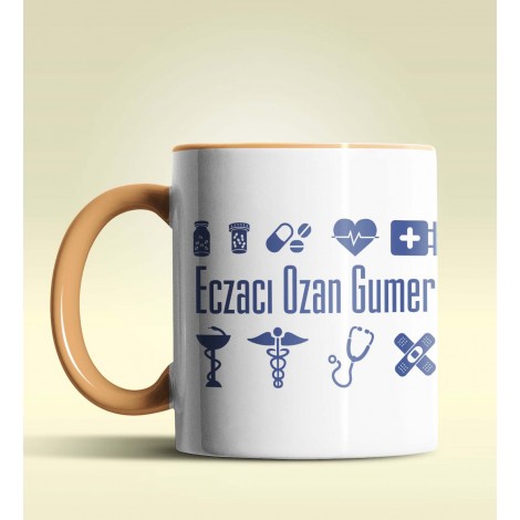 Kişiye Özel Eczacı 2 Tasarımlı Turuncu Kupa Bardak