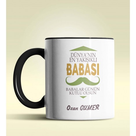 Kişiye Özel Dünya'nın En Yakışıklı Babası Tasarımlı Siyah Kupa