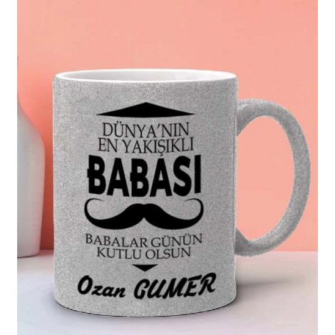 Kişiye Özel En İyi Baba Tasarımlı Simli Gümüş Kupa