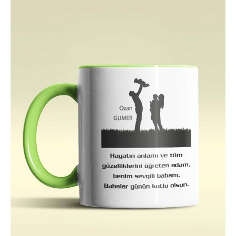 Kişiye Özel Babalar Günü Mesajlı Tasarımlı Yeşil Kupa Bardak