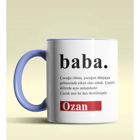 Kişiye Özel Baba Sözlük Açıklaması Tasarımlı Mavi Kupa Bardak