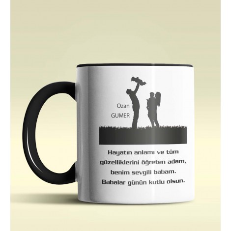 Kişiye Özel Babalar Günü Mesajlı Tasarımlı Siyah Kupa Bardak