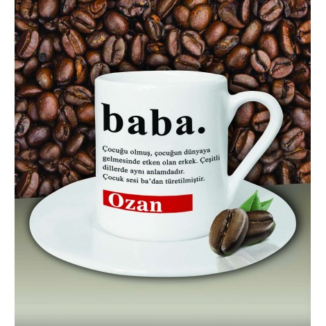 Kişiye Özel Baba Sözlük Açıklaması Tasarımlı Beyaz Kahve Fincanı