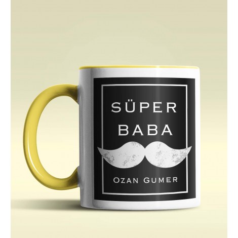 Kişiye Özel Süper Baba Tasarımlı Sarı Renkli Kupa