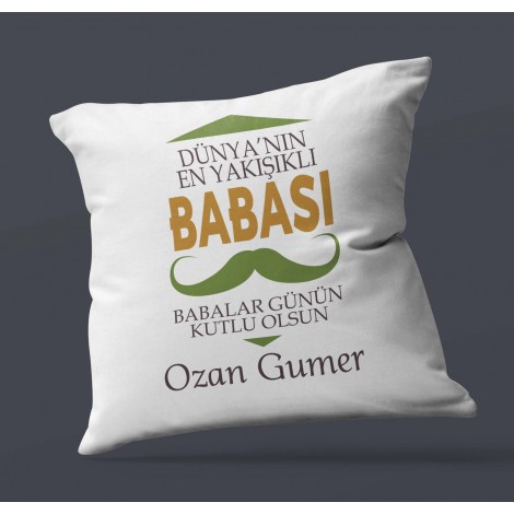 Kişiye Özel En İyi Baba Tasarımlı Saten Kare Yastık