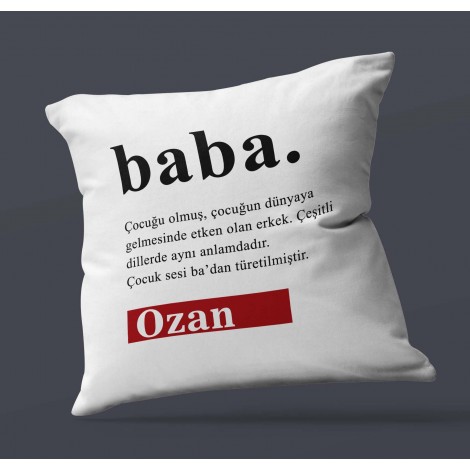 Kişiye Özel Baba Sözlük Açıklaması Tasarımlı Saten Kare Yastık