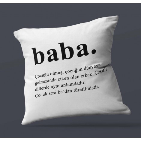 Babalara Özel Baba Sözlük Açıklaması Tasarımlı Saten Kare Yastık