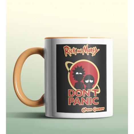 Kişiye Özel Rick and Morty Dont Panic Turuncu Renk Kupa