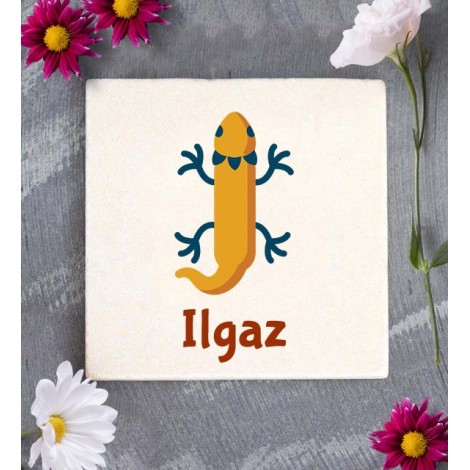 Kişiye Özel I Harfi Hayvanlar Tasarım Doğal Taş Bardak Altlığı