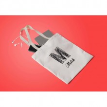 Kişiye Özel M Harfi Kara Kalem Tasarım Bez Çanta